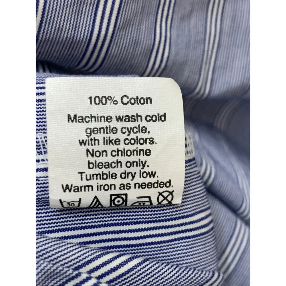 J.Crew Women's Blue White Striped Short Sleeve Button Down Cotton Shirt Size M